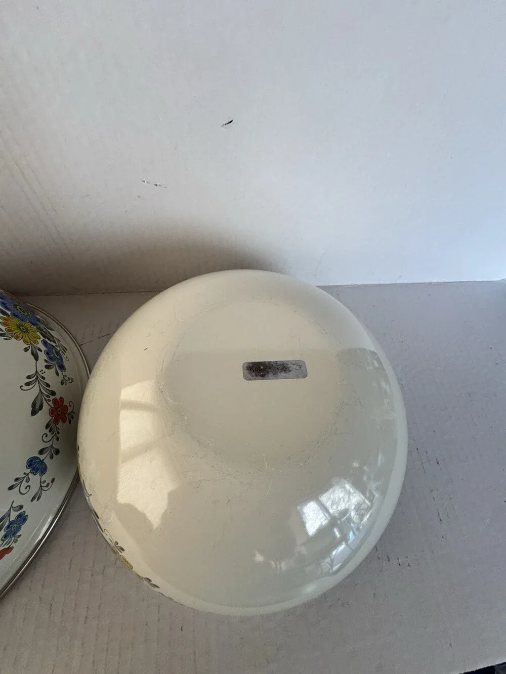 Vintage Kobe Kitchen Enamelware Nesting Bowls Set 2 Floral Japan Mixing